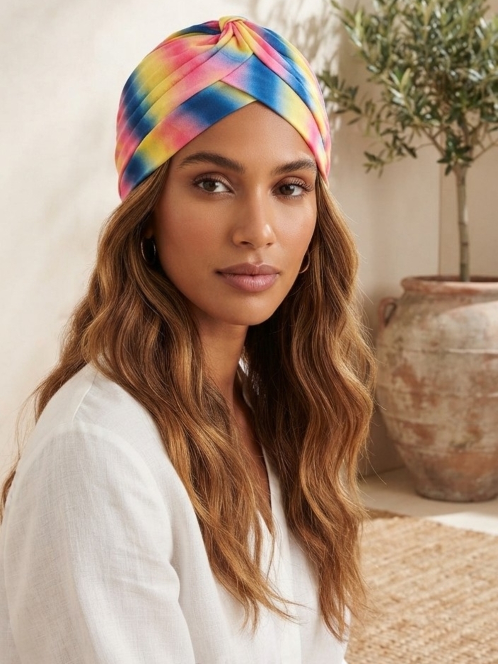 Rainbow Twist Turban Headband Women Snood